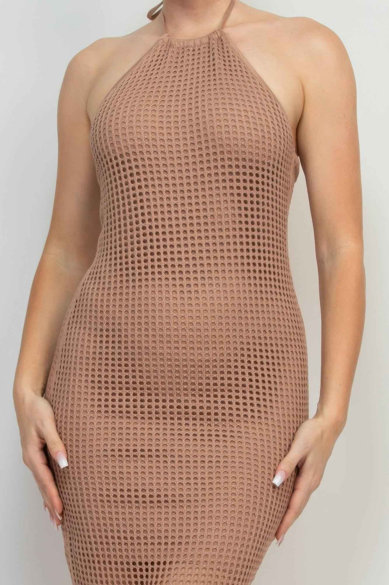 Halter Neck Open-back Midi Dress