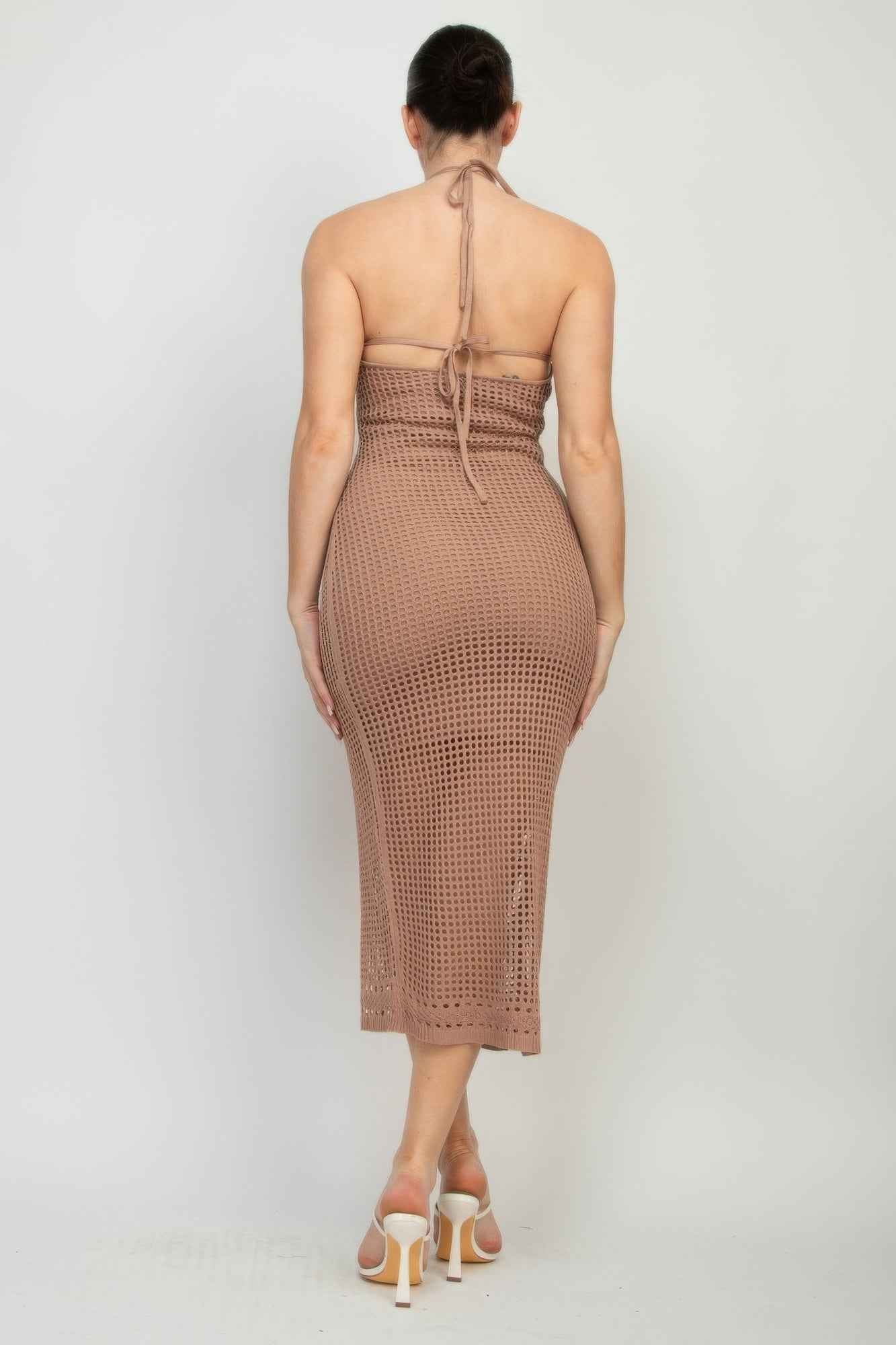 Halter Neck Open-back Midi Dress