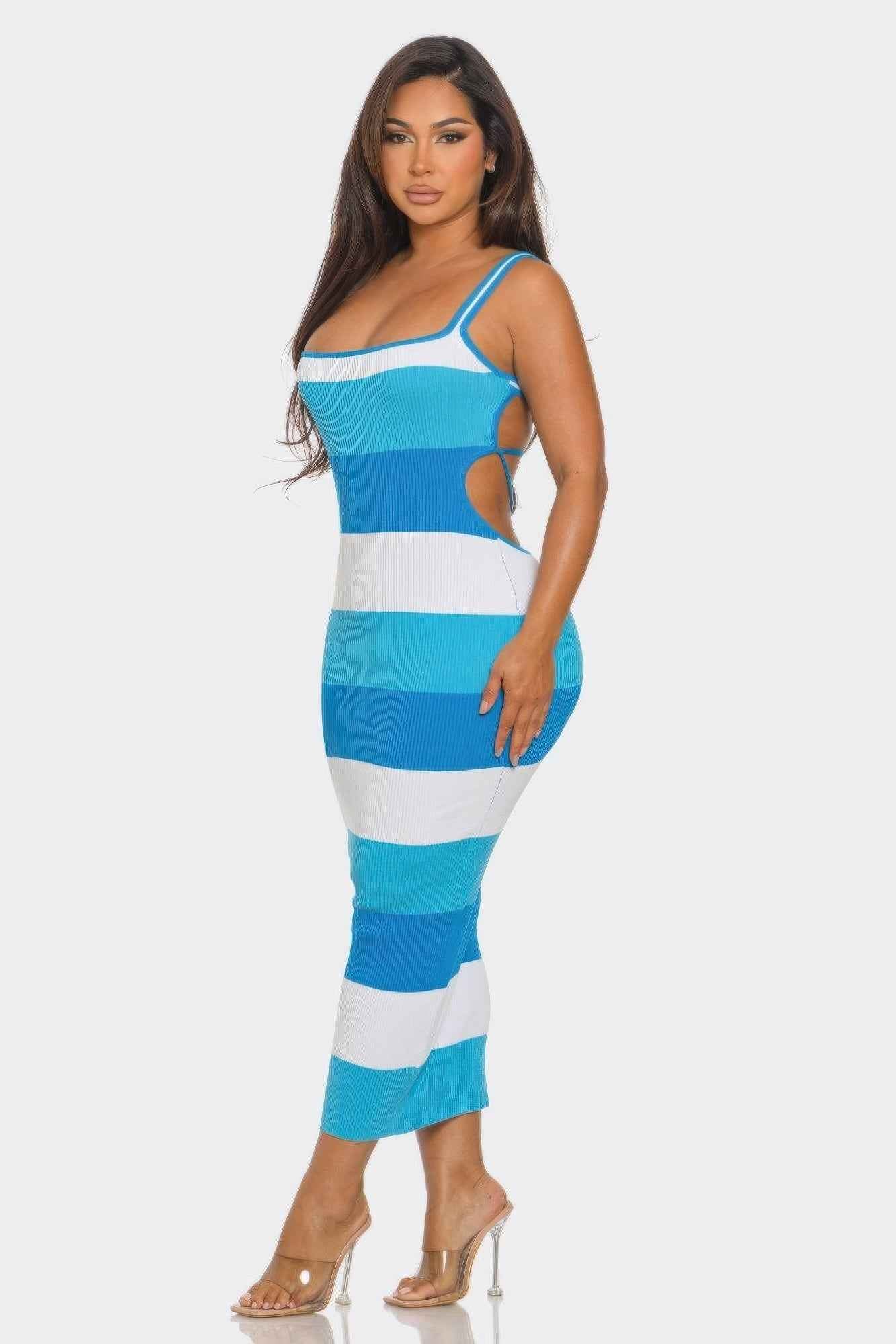Multi Stripe Stretchy Knit Midi Dress