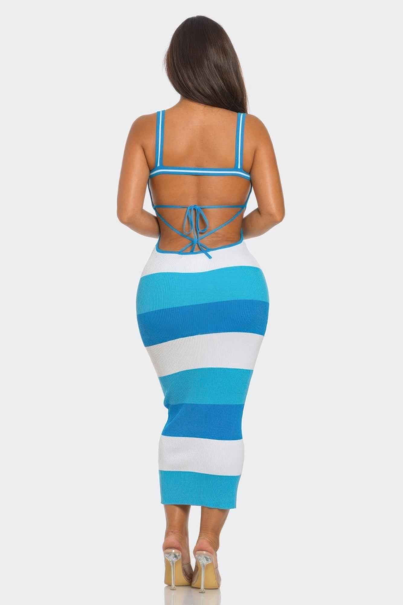 Multi Stripe Stretchy Knit Midi Dress