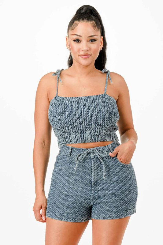 Denim Tank Top And Matching Short Set