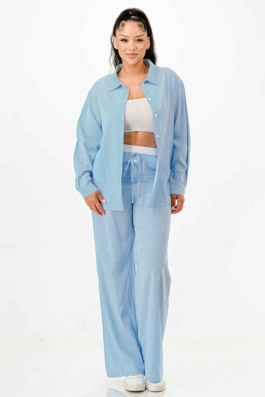 Pinstripe Shirt And Pant Set