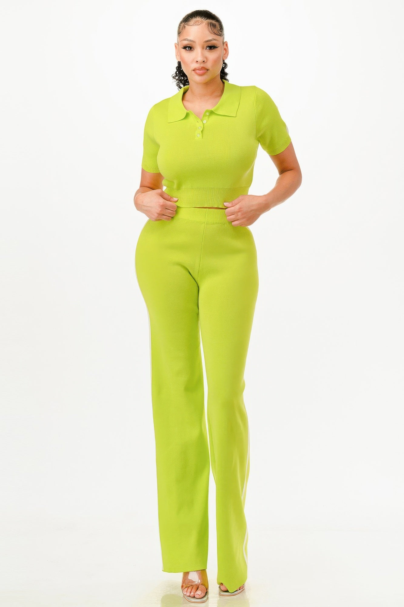 Cropped Polo Sweater Shirt And Pants Set - It's a Girly Place