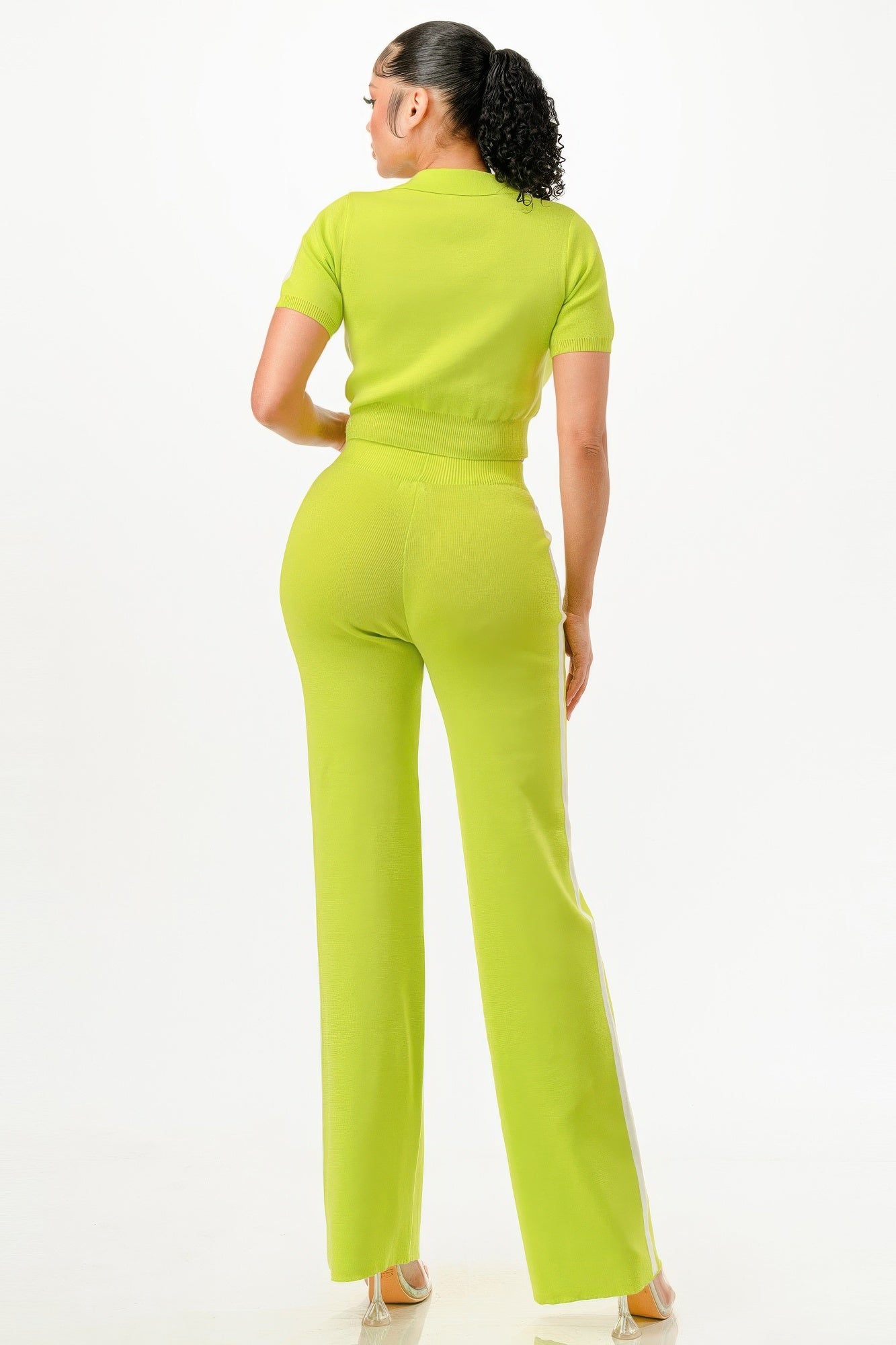 Cropped Polo Sweater Shirt And Pants Set - It's a Girly Place