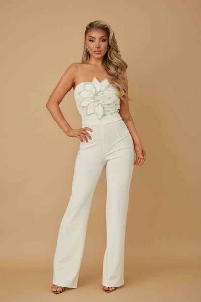 Petal Layer Flap With Rhinestones Jumpsuit