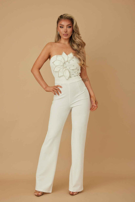 Petal Layer Flap With Rhinestones Jumpsuit