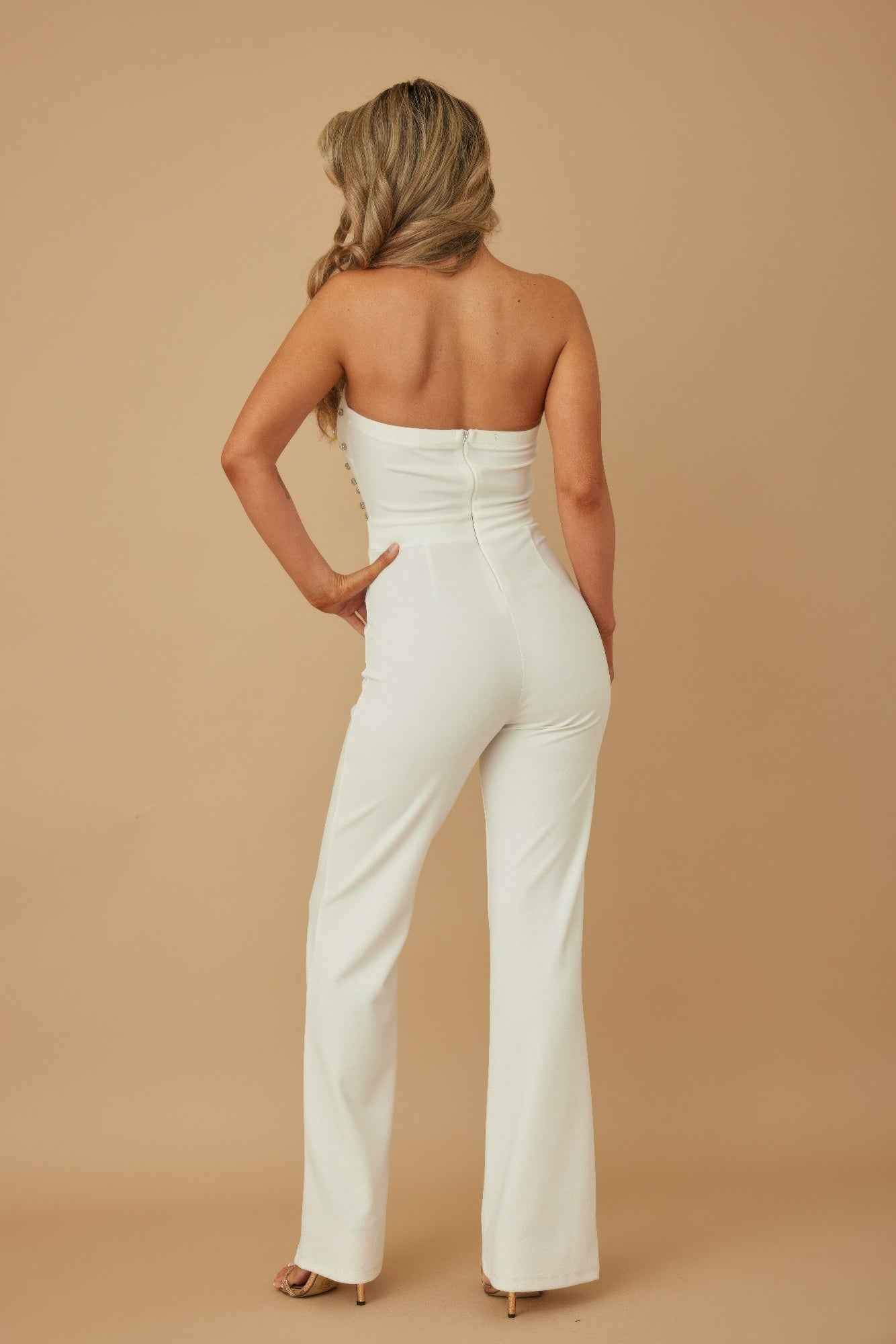 Petal Layer Flap With Rhinestones Jumpsuit