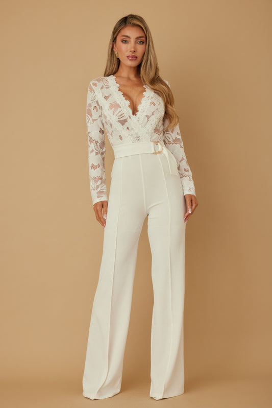 Lace Crochet Long Sleeve Jumpsuit - It's a Girly Place