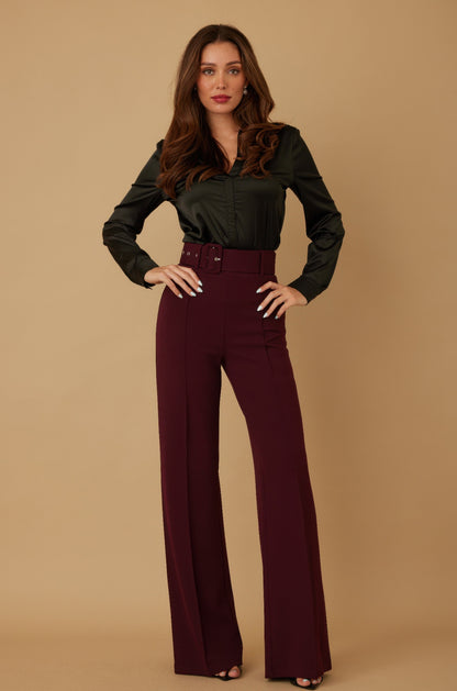 High Waist Pants With Buckle Belt - It's a Girly Place