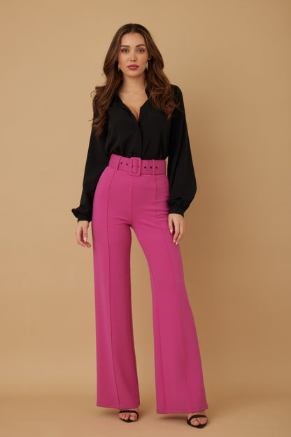 High Waist Pants With Buckle Belt - It's a Girly Place