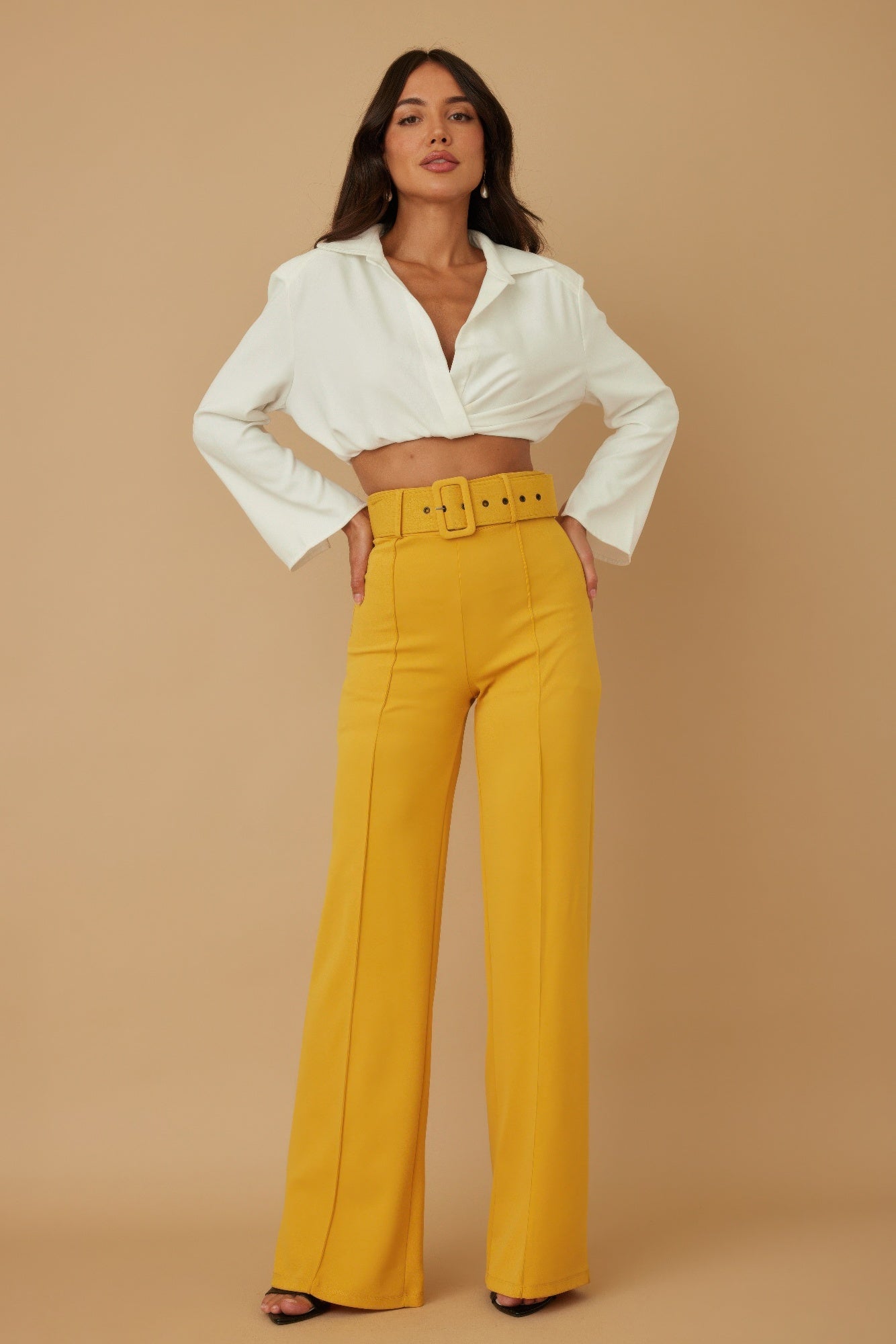 High Waist Pants With Buckle Belt - It's a Girly Place