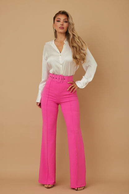 High Waist Pants With Buckle Belt - It's a Girly Place