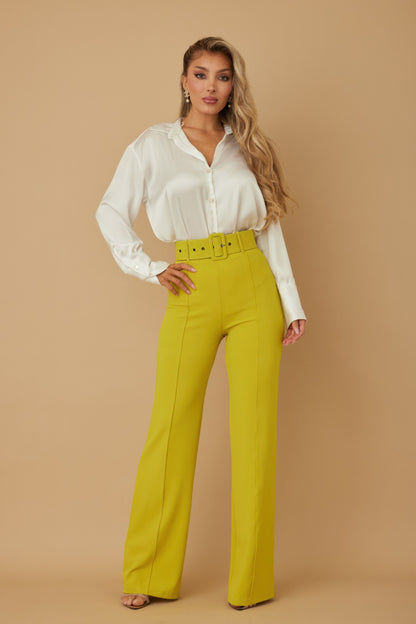 High Waist Pants With Buckle Belt - It's a Girly Place