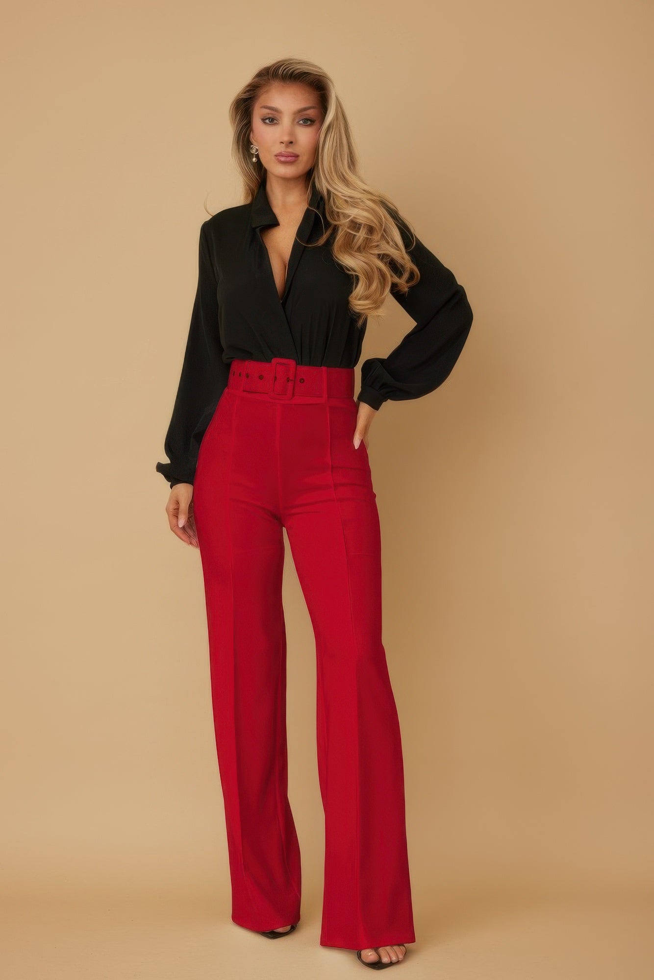 High Waist Pants With Buckle Belt - It's a Girly Place