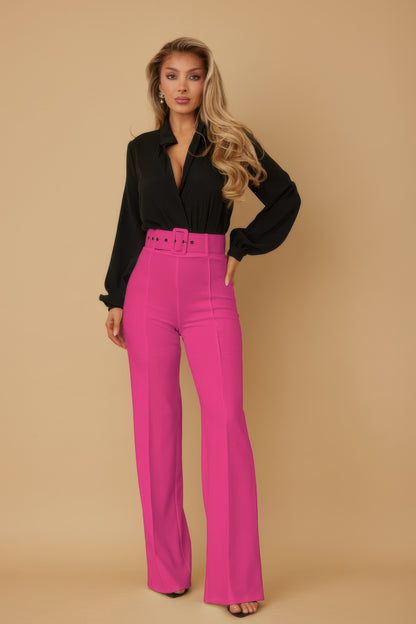 High Waist Pants With Buckle Belt - It's a Girly Place