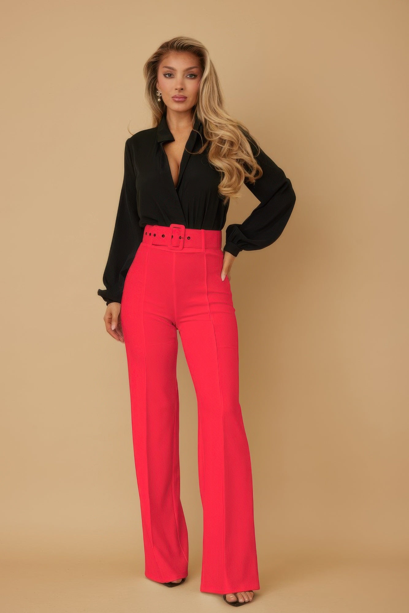High Waist Pants With Buckle Belt - It's a Girly Place