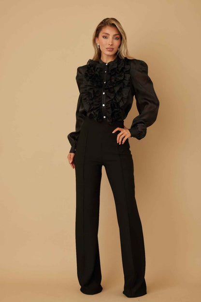 Ruffle Micro Crystal Long Sleeve Blouse