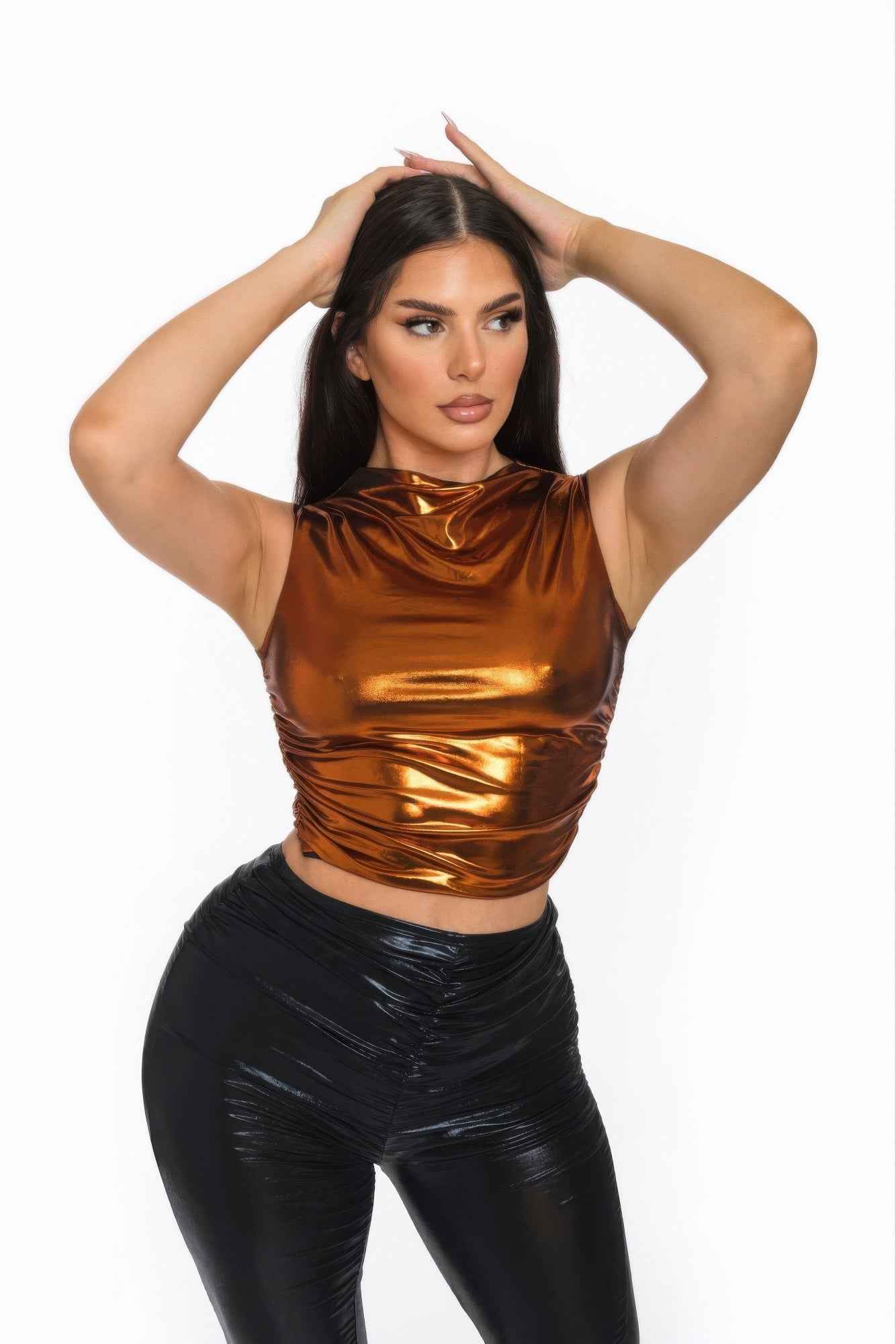 Metallic Mock Neck Crop Top