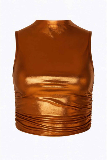 Metallic Mock Neck Crop Top