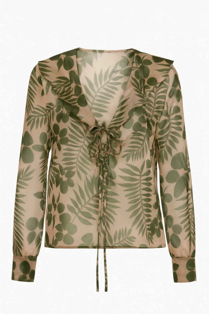 Leaf Printed Sheer Blouse