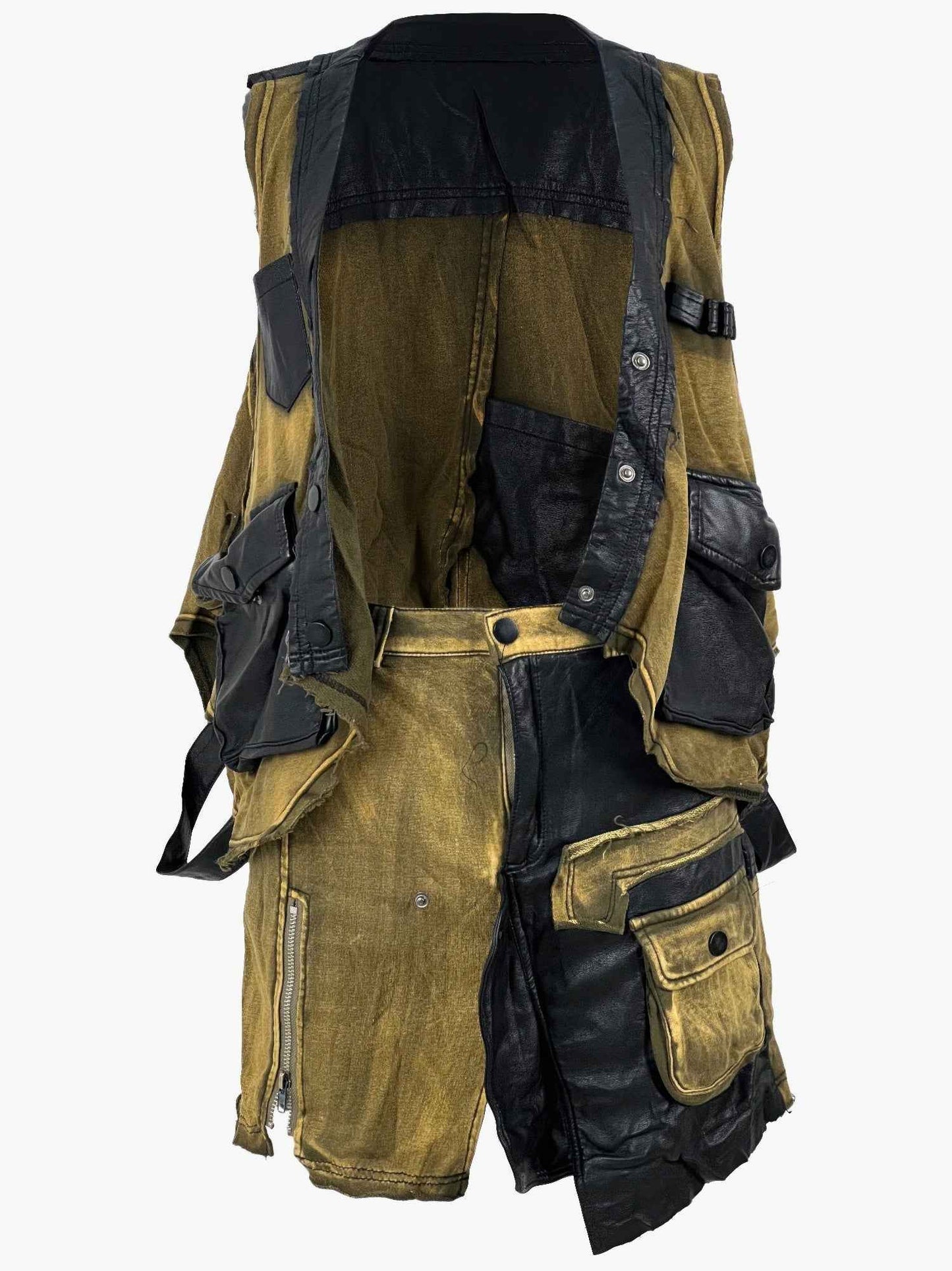 Denim And Faux Leather Two Piece Set