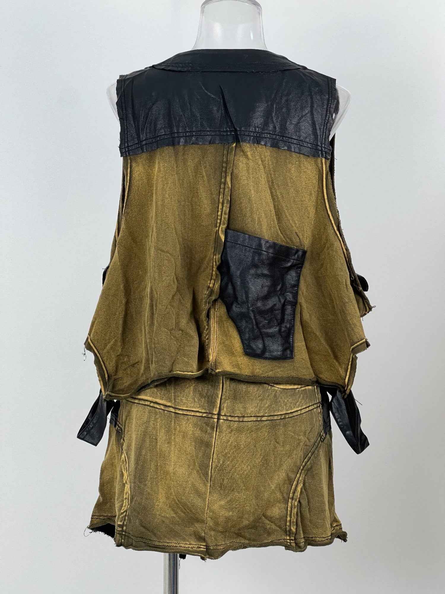 Denim And Faux Leather Two Piece Set