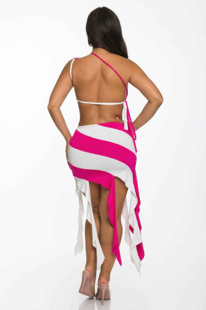 Asymmetric Crop Skirt Set