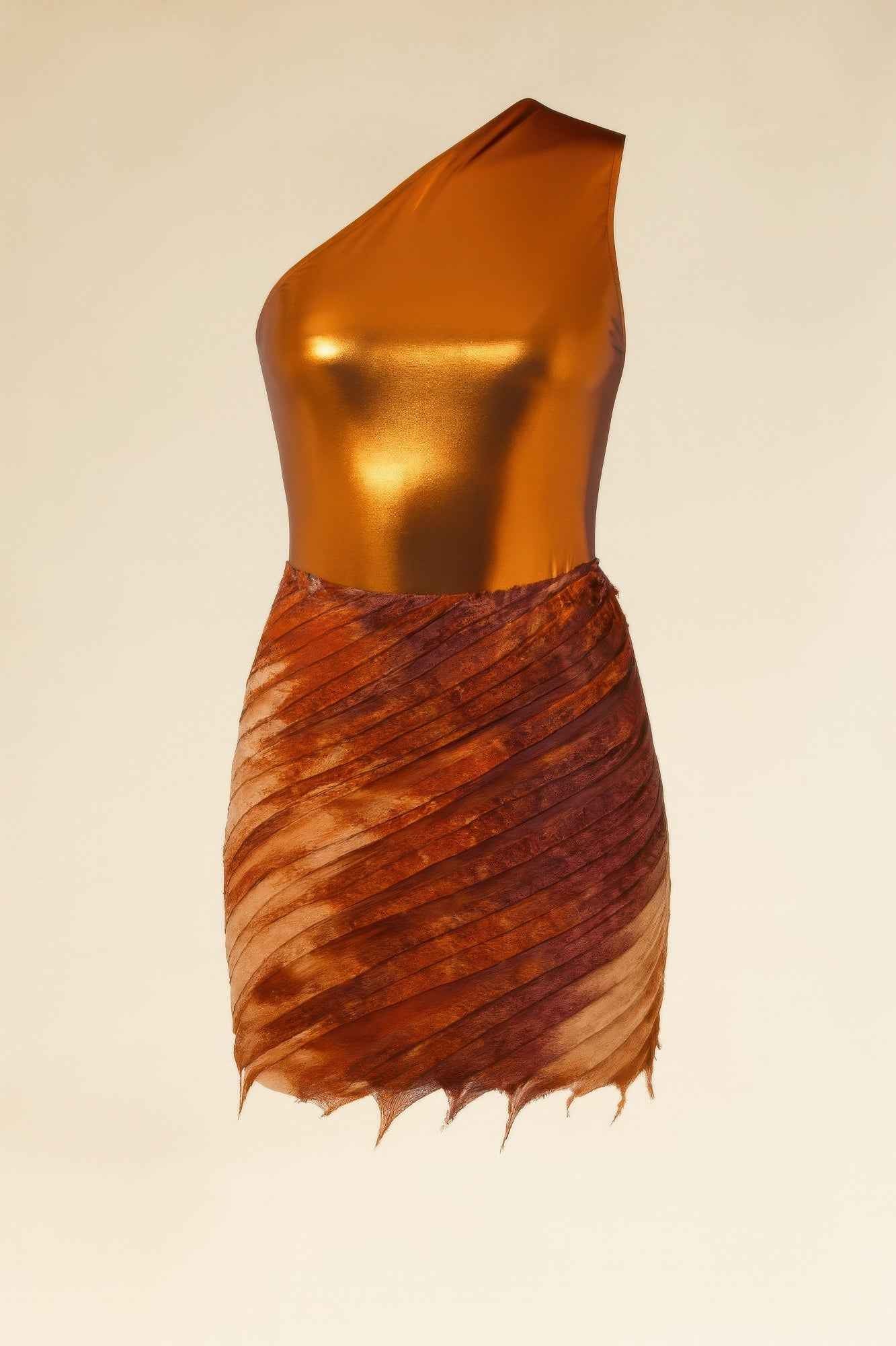 Metallic One Shoulder Bodysuit & Mini Skirt Set