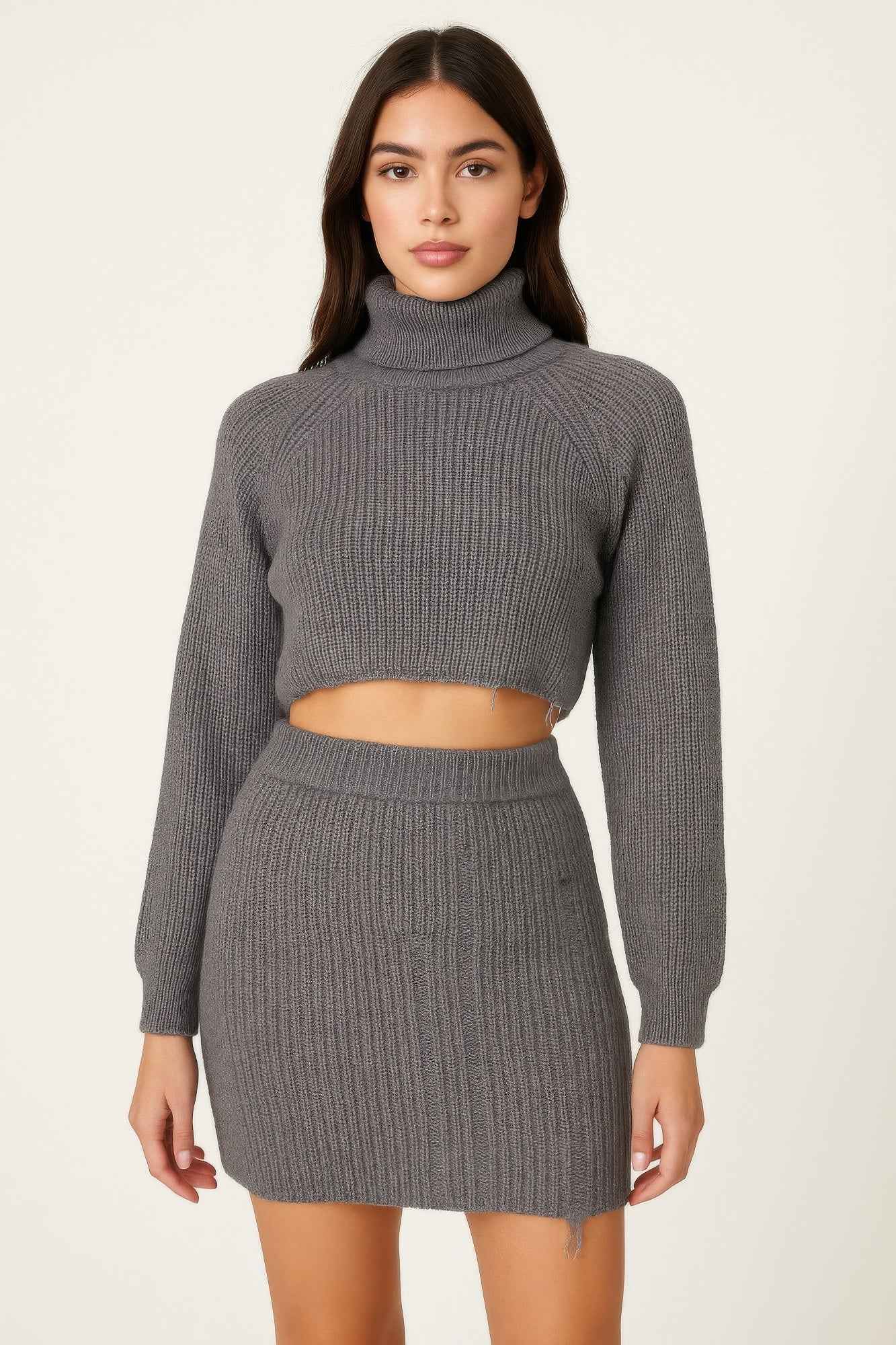 Knit Mock Neck Top And Skirt