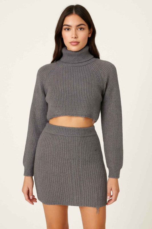 Knit Mock Neck Top And Skirt