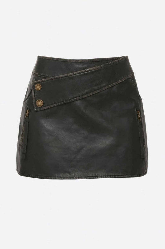 Faux Leather Strap Mini Skirt