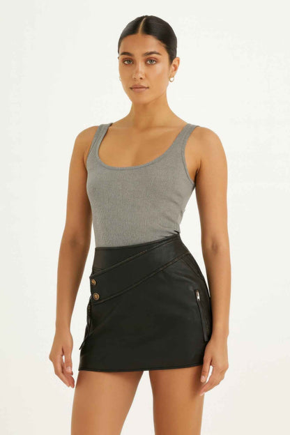 Faux Leather Strap Mini Skirt