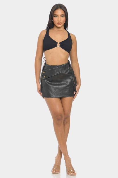 Faux Leather Strap Mini Skirt