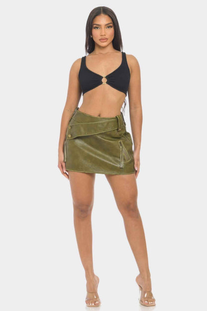 Faux Leather Strap Mini Skirt
