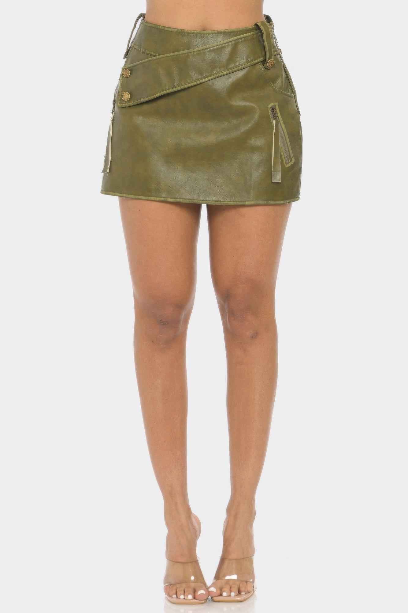 Faux Leather Strap Mini Skirt