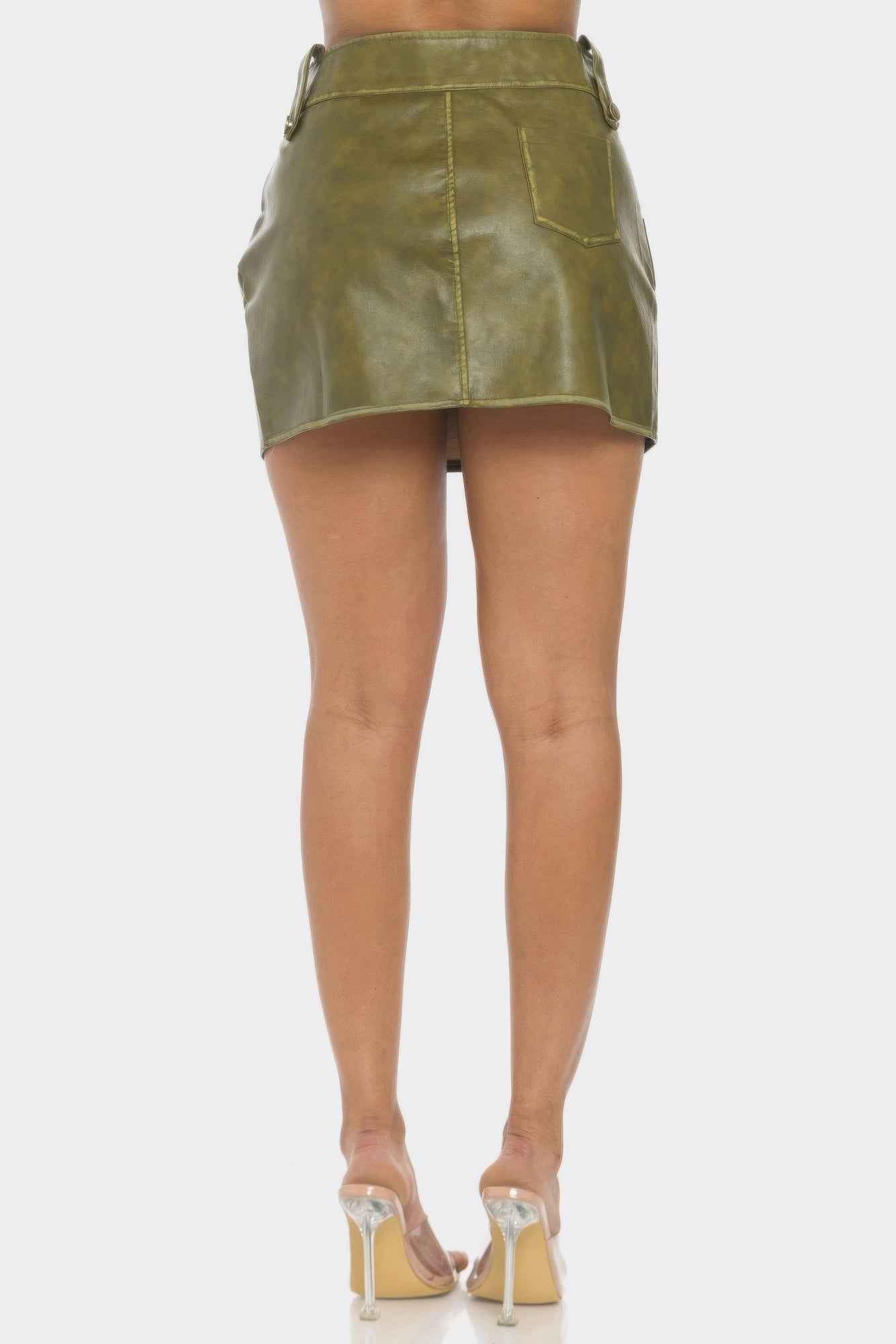 Faux Leather Strap Mini Skirt