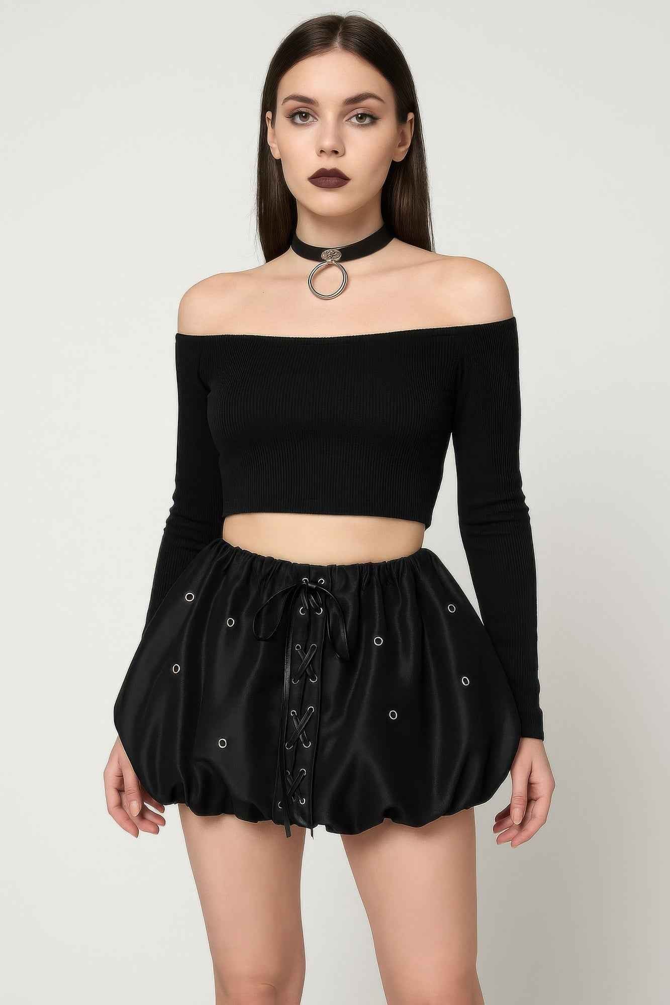 Bubble Lace Up Mini Skirt