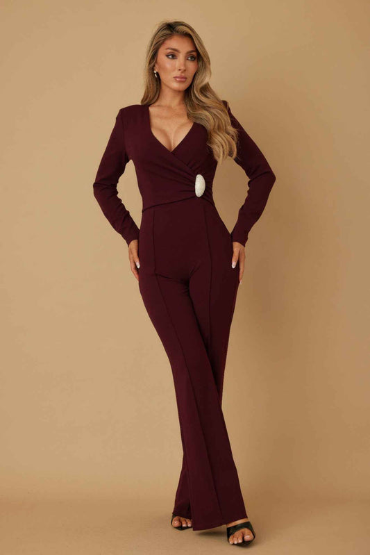Oval Crystal Stone Wrap Jumpsuit