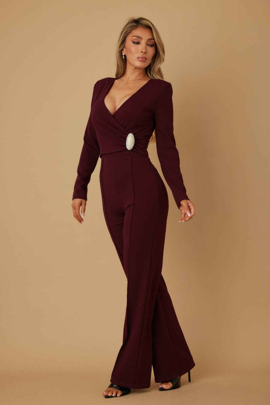 Oval Crystal Stone Wrap Jumpsuit
