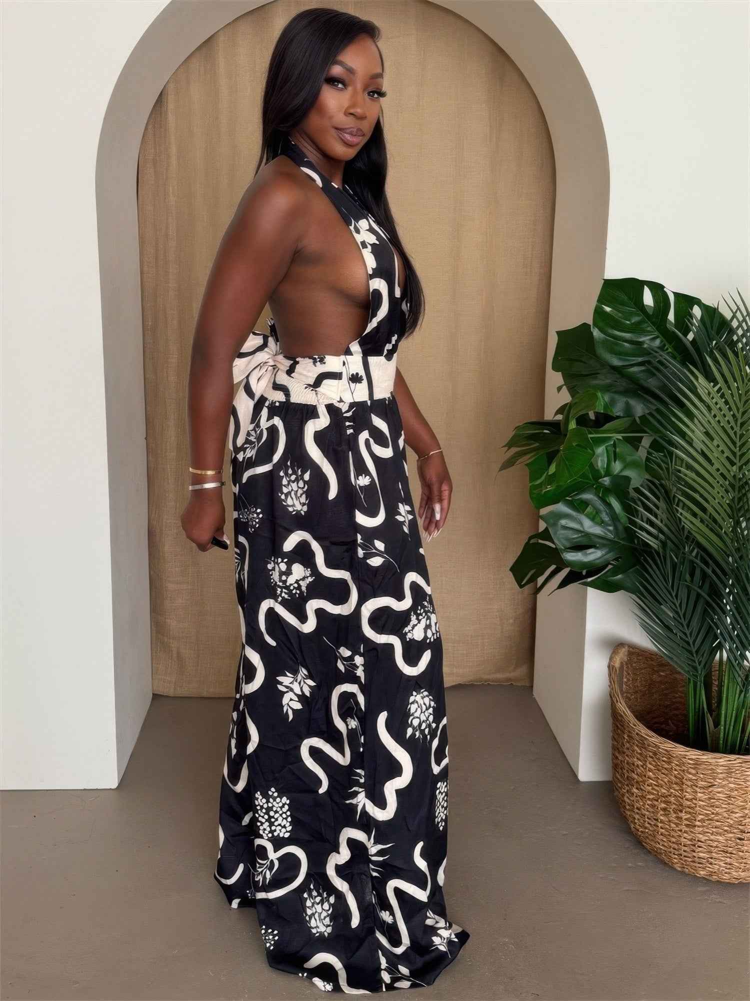 Botanic Maze Halter Wide-leg Jumpsuit