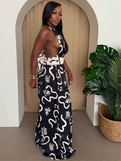 Botanic Maze Halter Wide-leg Jumpsuit