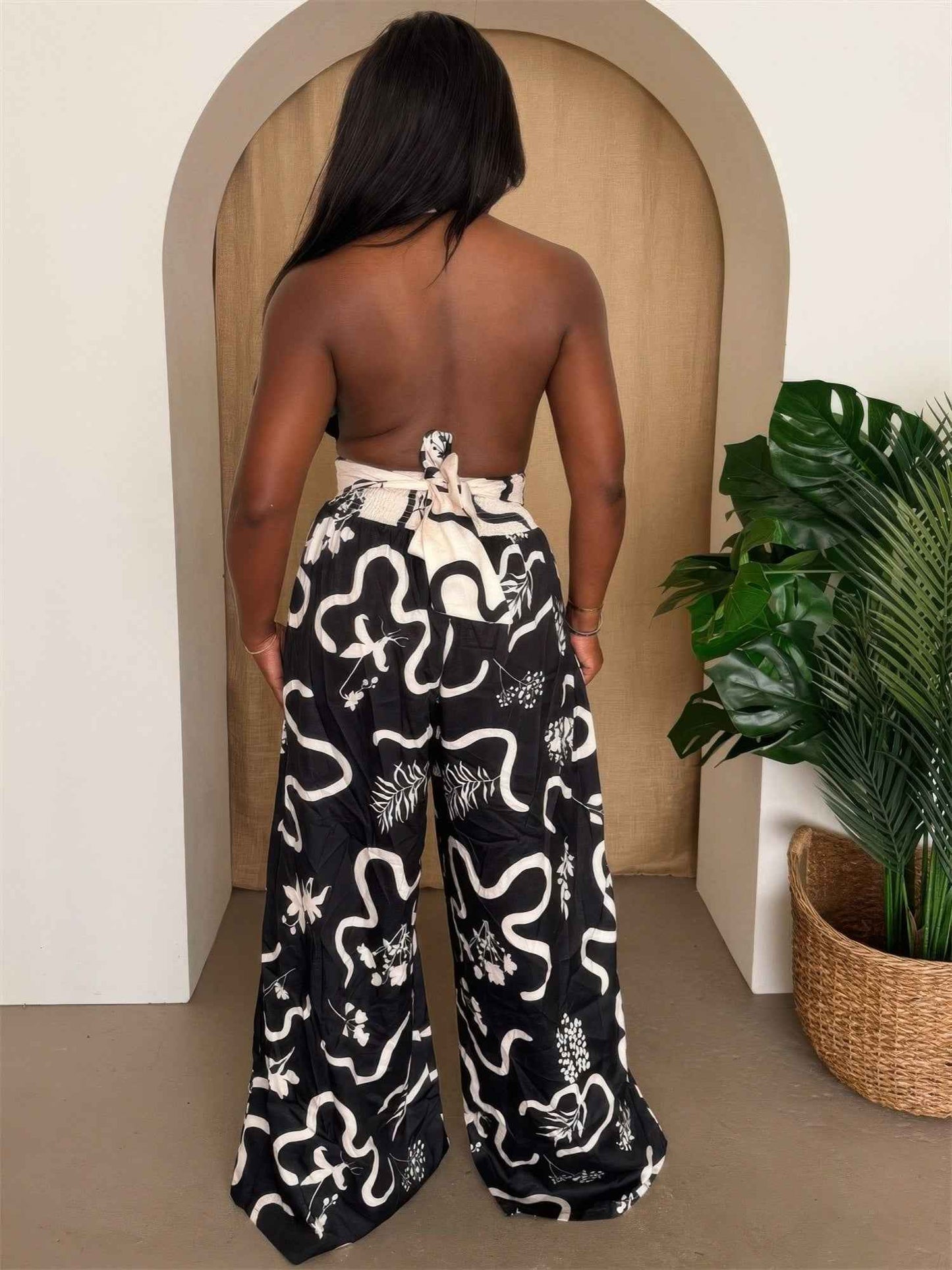 Botanic Maze Halter Wide-leg Jumpsuit