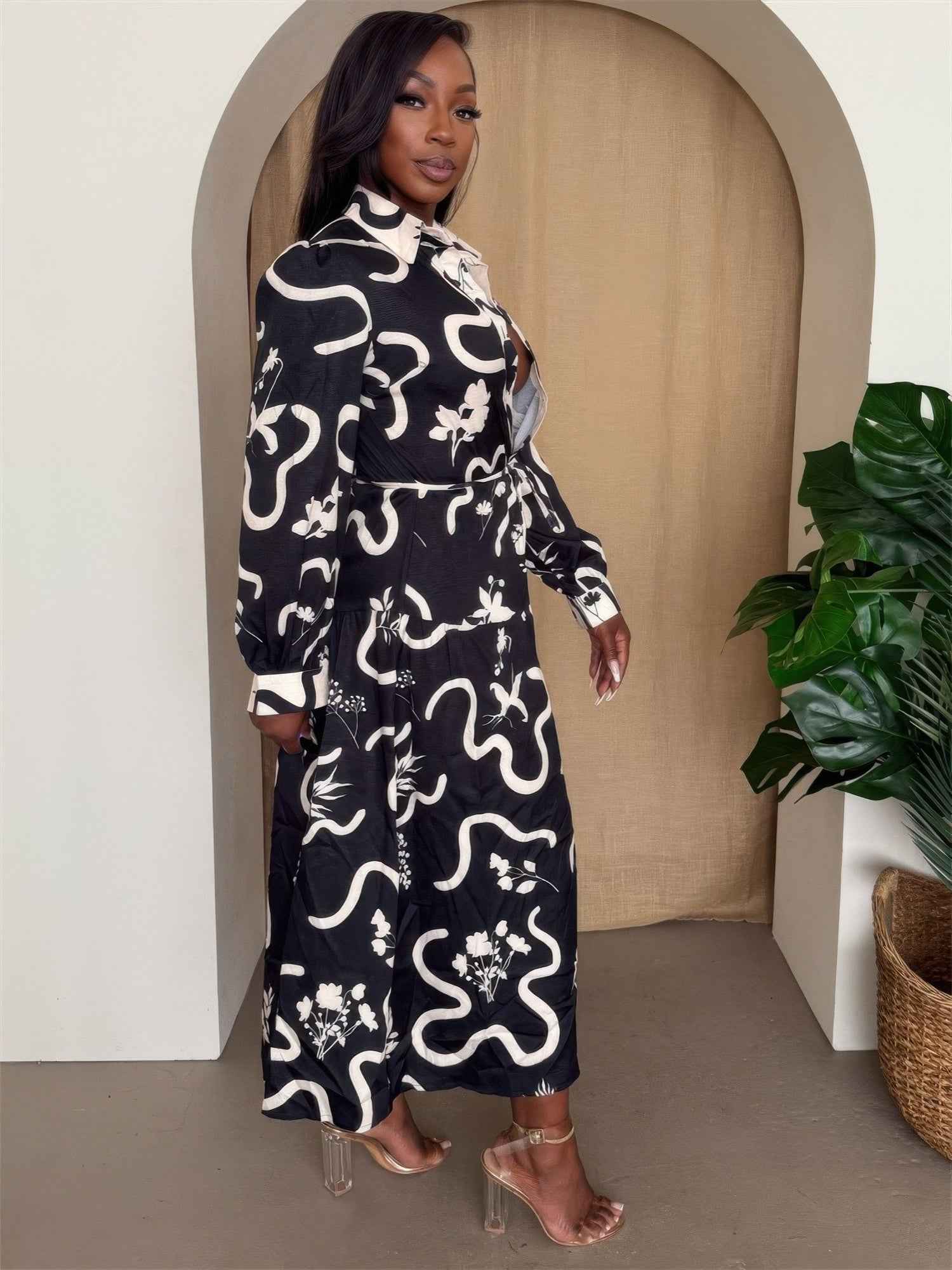 Botanic Maze Belted Shirt Dress