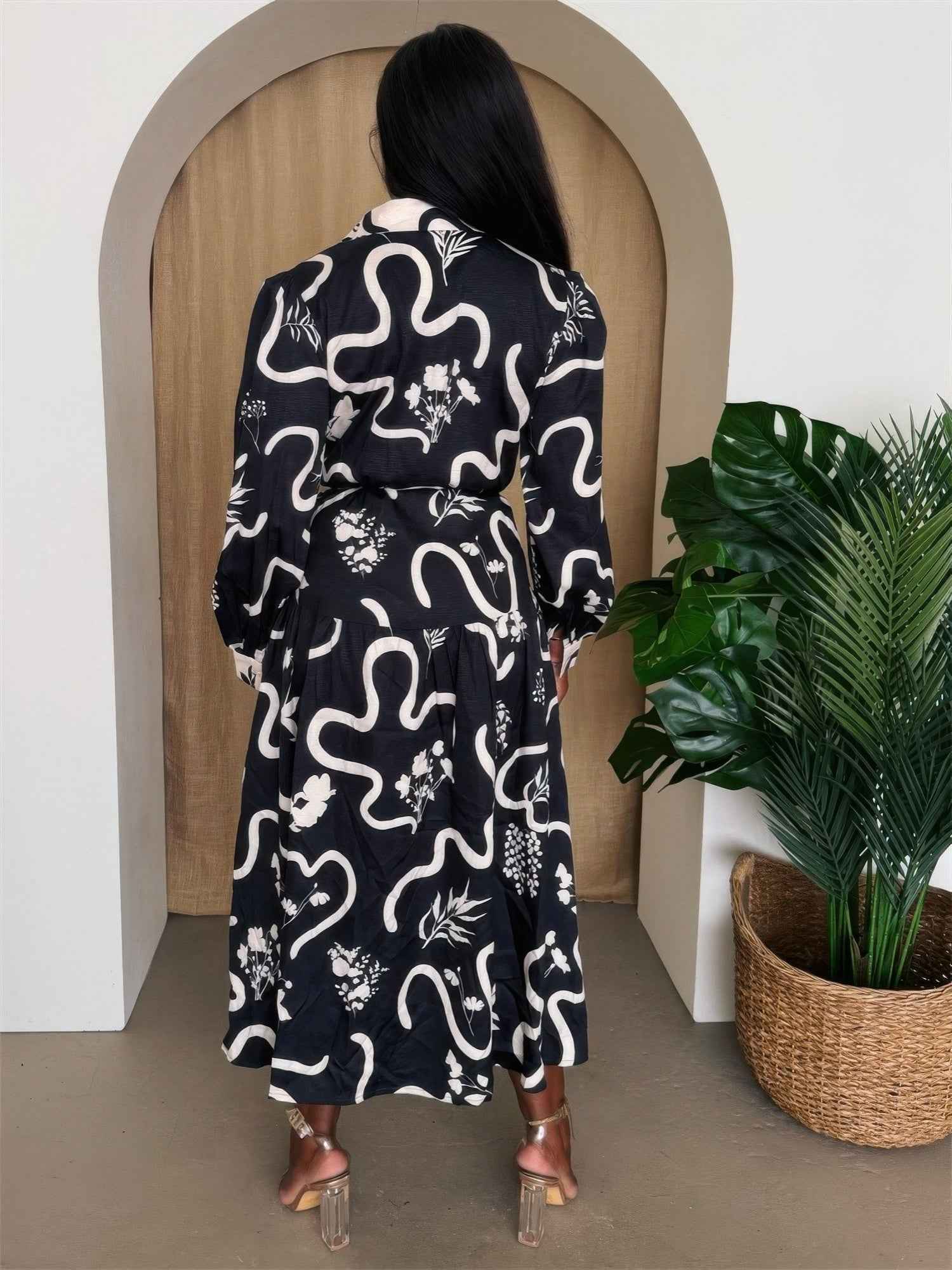 Botanic Maze Belted Shirt Dress