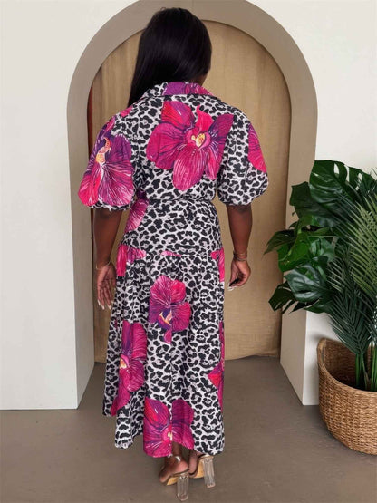 Orchid Pop Puff Sleeve Midi Resort Dress