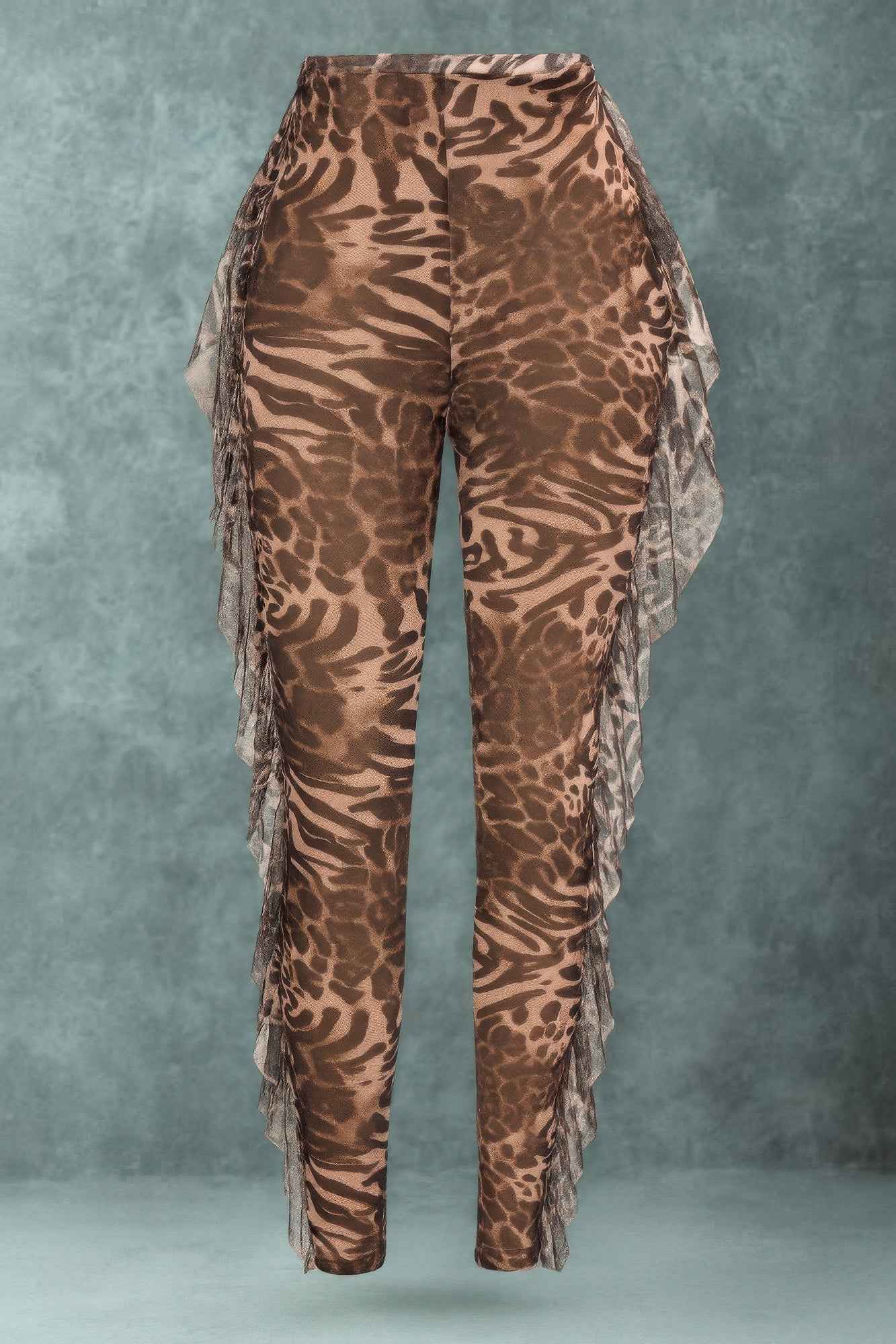 Leopard Side Ruffle Printed Pants