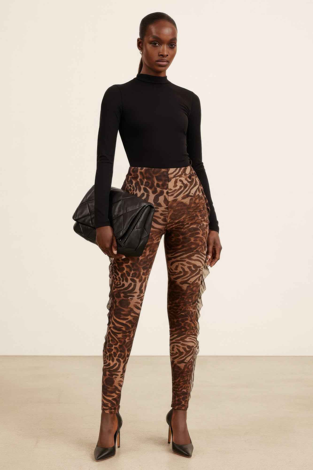 Leopard Side Ruffle Printed Pants