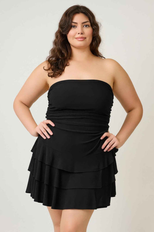 Plus Size Strapless Tiered Ruffle Dress