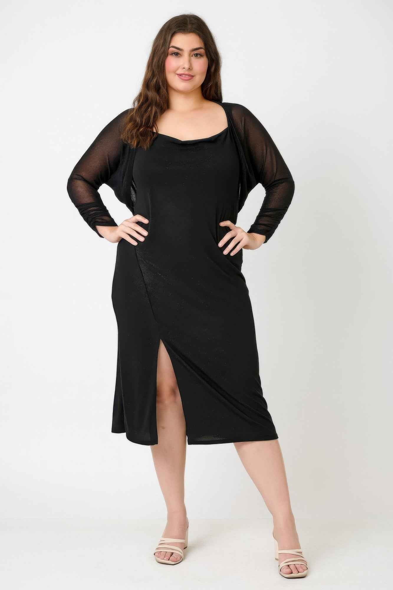 Plus Shimmer Midi Dress With Front Slit Dress Only