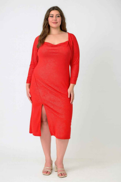 Plus Shimmer Midi Dress With Front Slit Dress Only